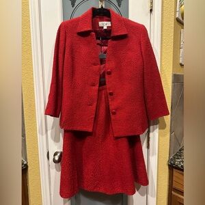 Le Suit Vibrant Red Textured skirt sets Suit size 8